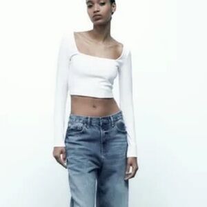 Zara white long-sleeve crop top